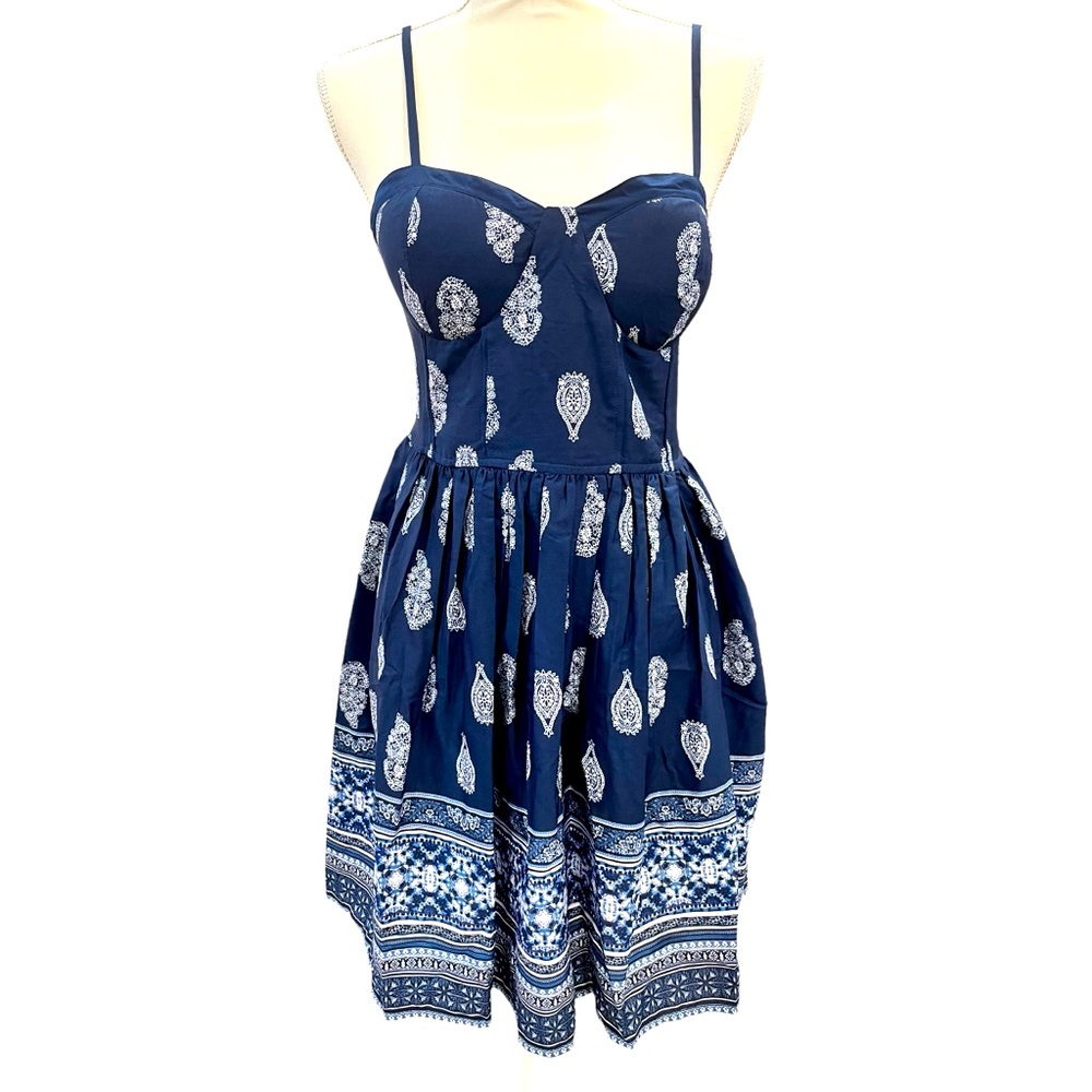 Band of Gypsies Mini Dress Navy & White Paisley Style Panex Overseas - Picture 2 of 11